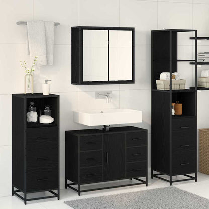 Badezimmermöbel-Set 3 stk. Schwarz Eichen-Optik 80 x 33 x 60 cm