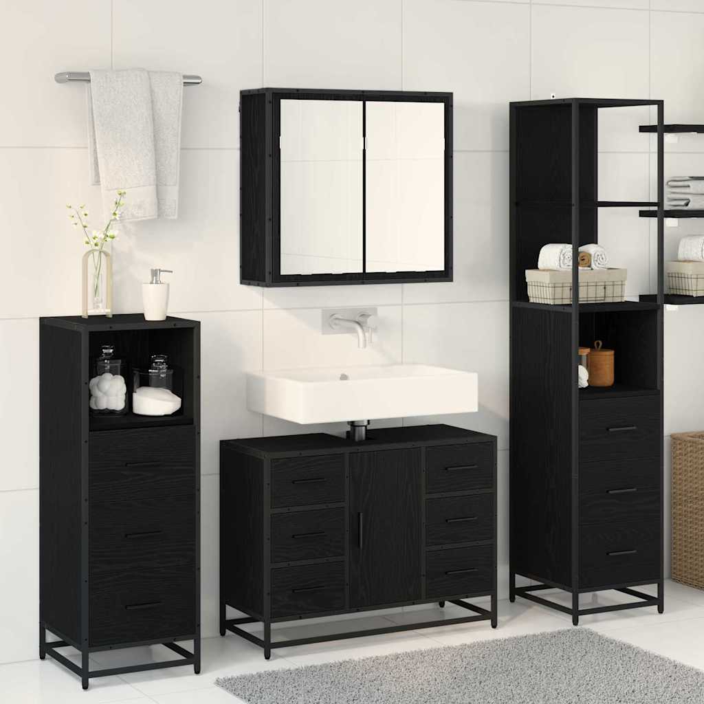 Badezimmermöbel-Set 3 stk. Schwarz Eichen-Optik 80 x 33 x 60 cm
