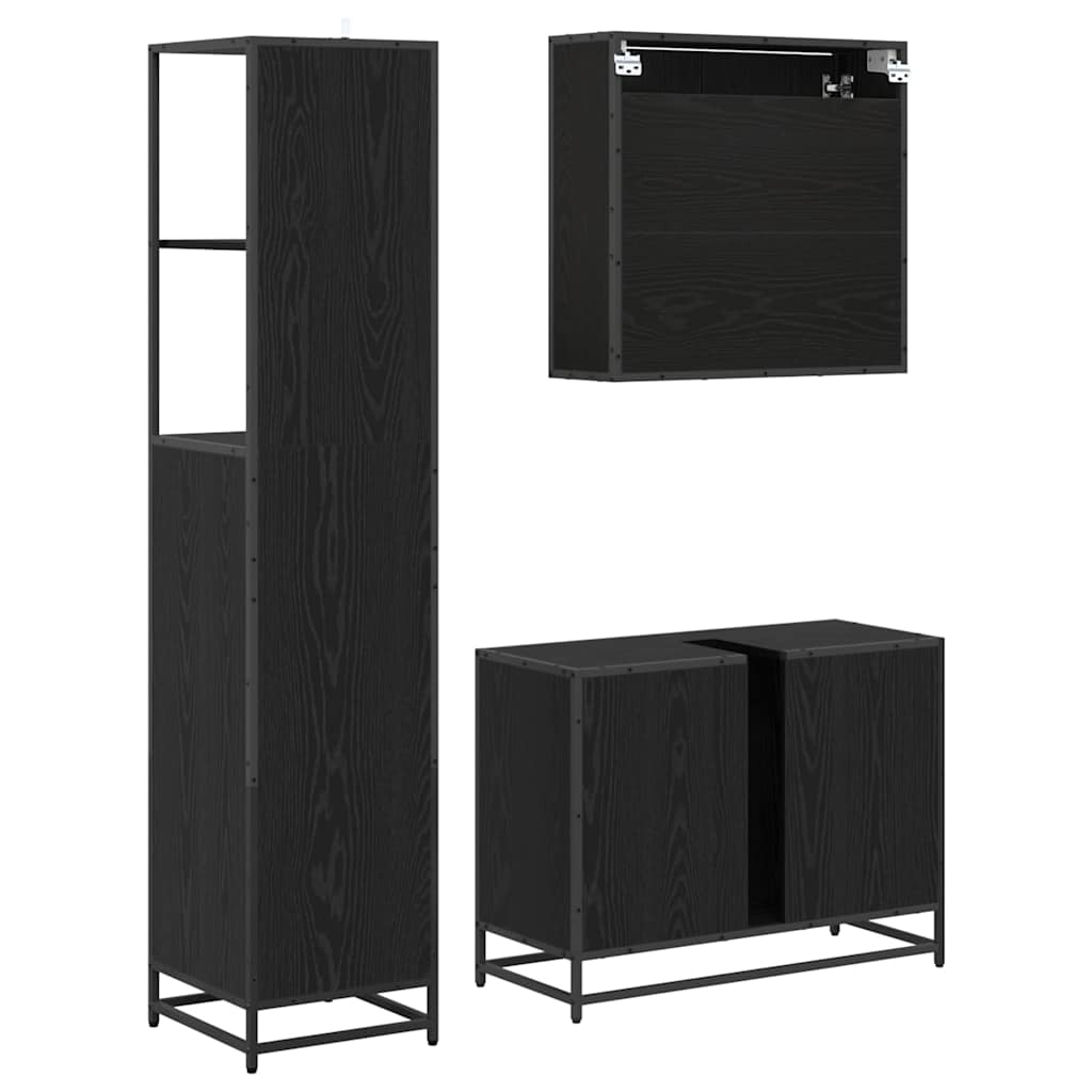 Badezimmermöbel-Set 3 stk. Schwarz Eichen-Optik 80 x 33 x 60 cm