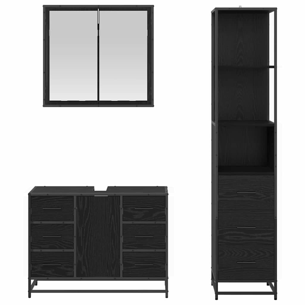 Badezimmermöbel-Set 3 stk. Schwarz Eichen-Optik 80 x 33 x 60 cm