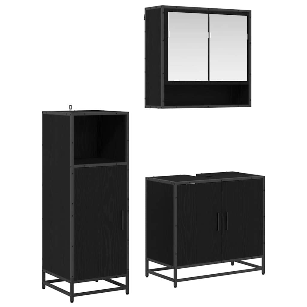 Badezimmermöbel-Set 3 stk. Schwarz Eichen-Optik