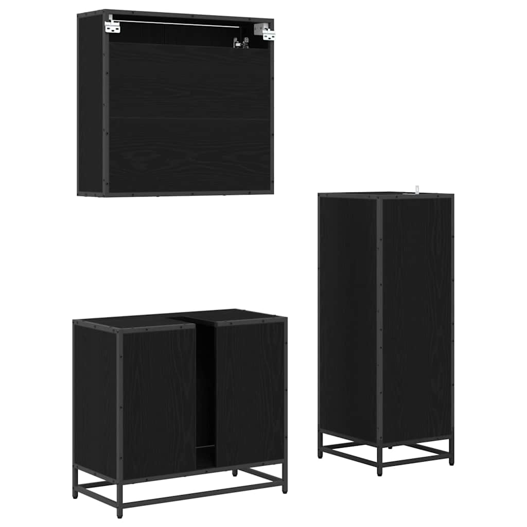 Badezimmermöbel-Set 3 stk. Schwarz Eichen-Optik