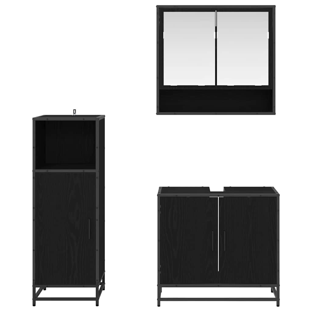 Badezimmermöbel-Set 3 stk. Schwarz Eichen-Optik