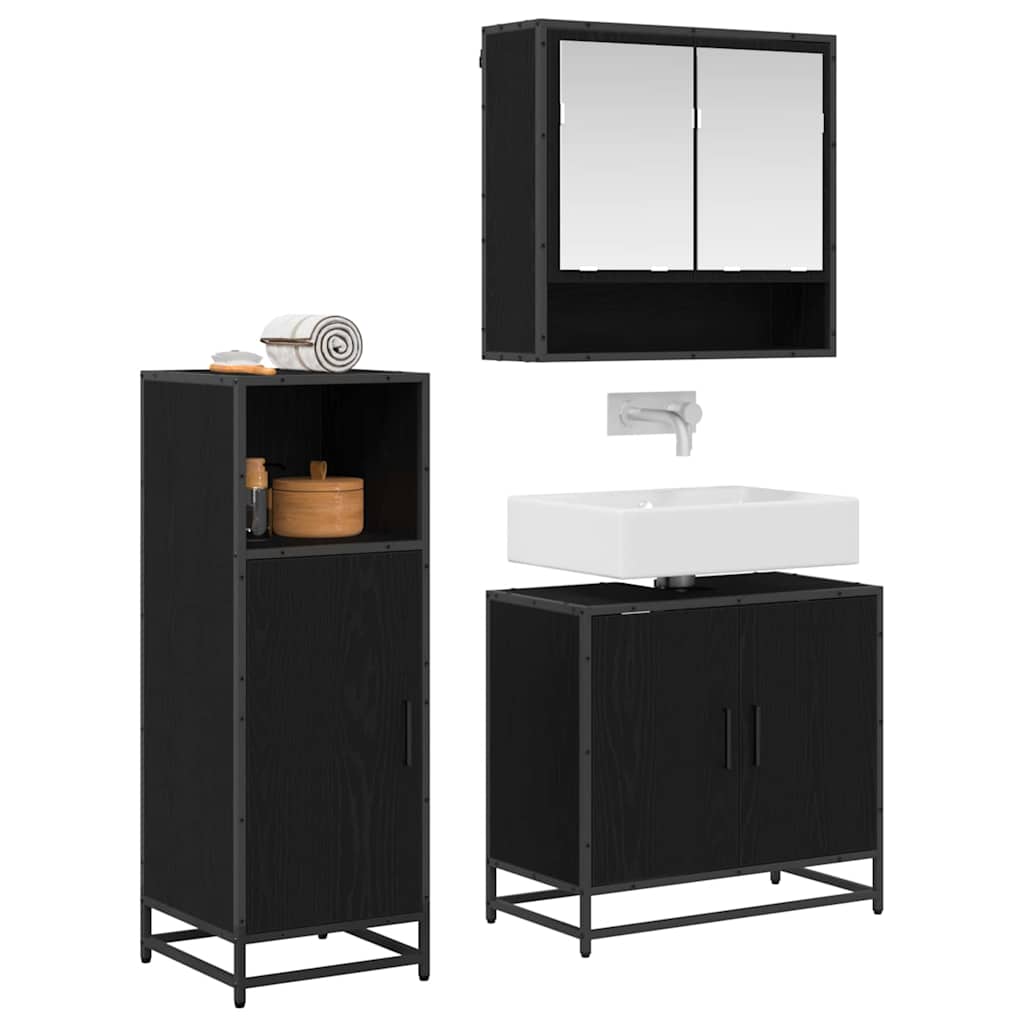 Badezimmermöbel-Set 3 stk. Schwarz Eichen-Optik
