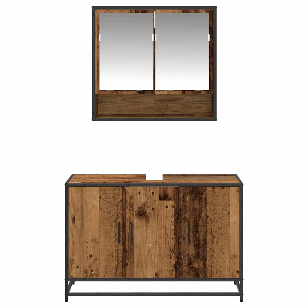 Badezimmermöbel-Set mit Regal 2 pcs Altholz Holzwerkstoff