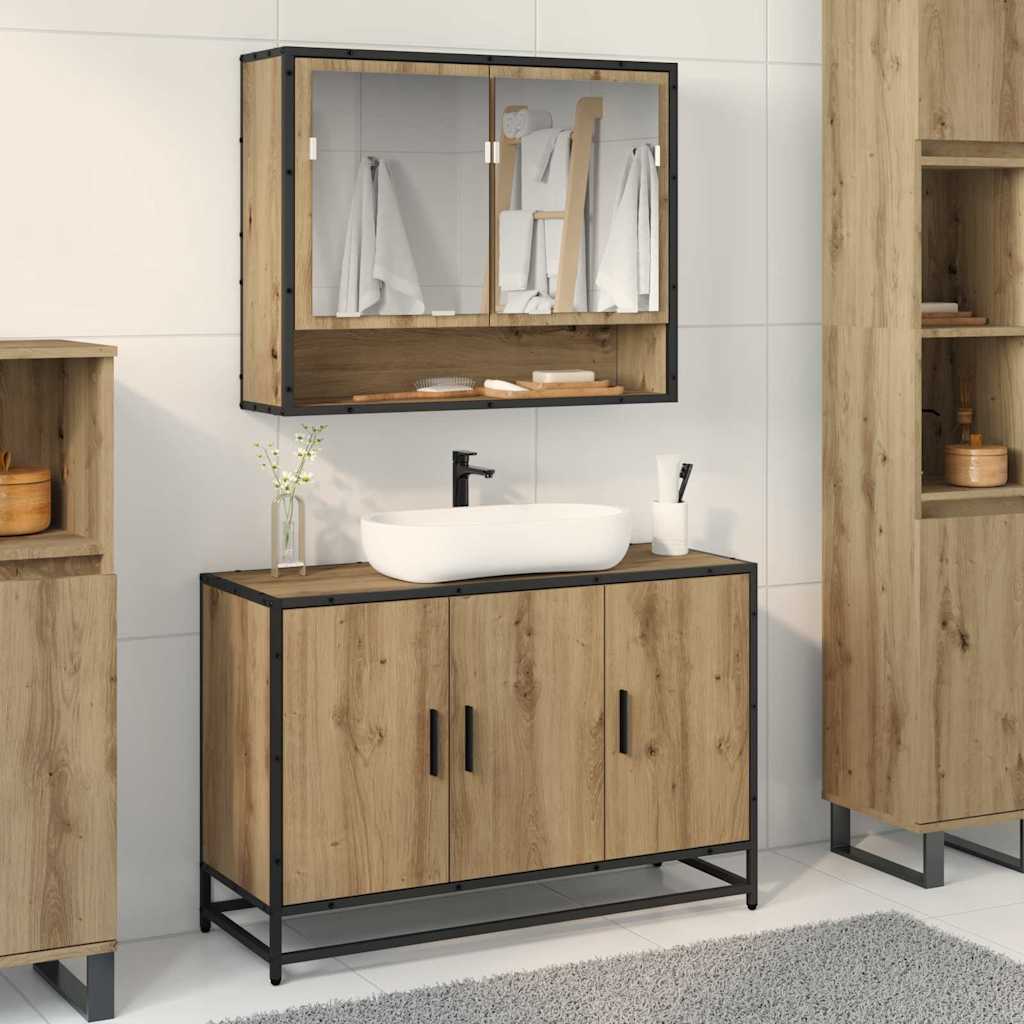 Badezimmermöbel-Set mit Regal 2 pcs Artisan-Eiche Holzwerkstoff