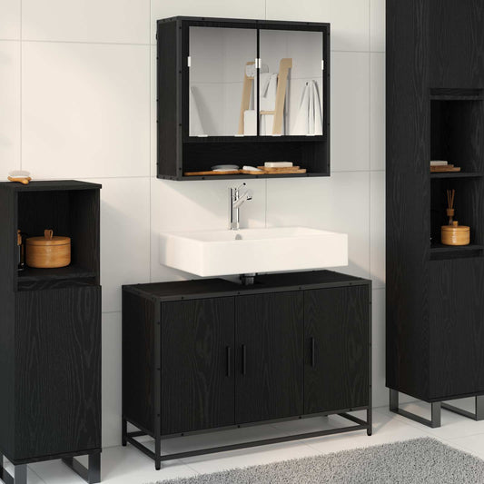 Badezimmermöbel-Set 2 stk. Schwarz Eichen-Optik 90 x 33 x 60 cm
