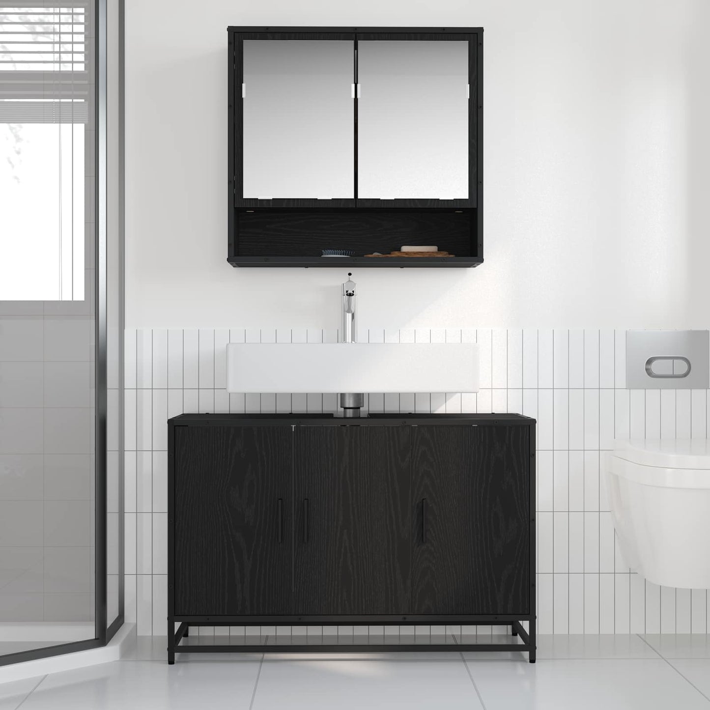 Badezimmermöbel-Set 2 stk. Schwarz Eichen-Optik 90 x 33 x 60 cm