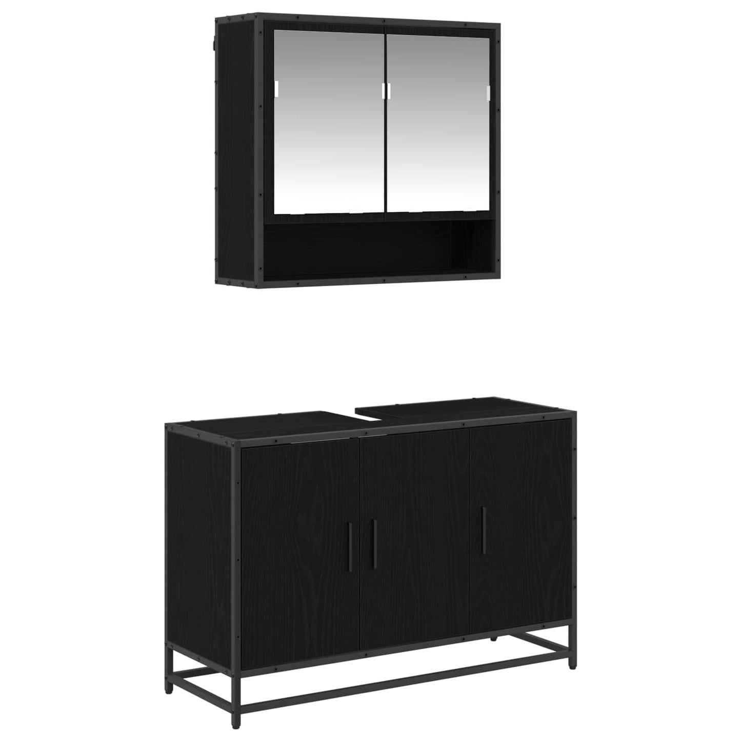 Badezimmermöbel-Set 2 stk. Schwarz Eichen-Optik 90 x 33 x 60 cm