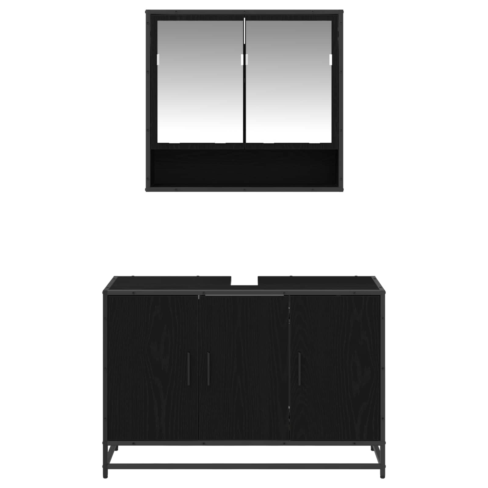 Badezimmermöbel-Set 2 stk. Schwarz Eichen-Optik 90 x 33 x 60 cm