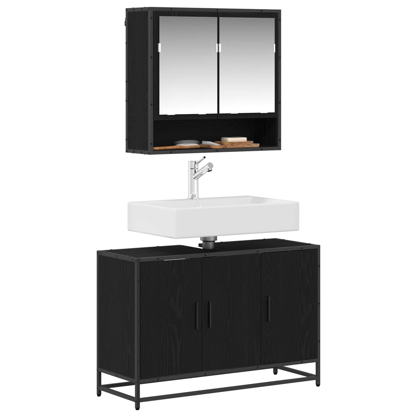 Badezimmermöbel-Set 2 stk. Schwarz Eichen-Optik 90 x 33 x 60 cm