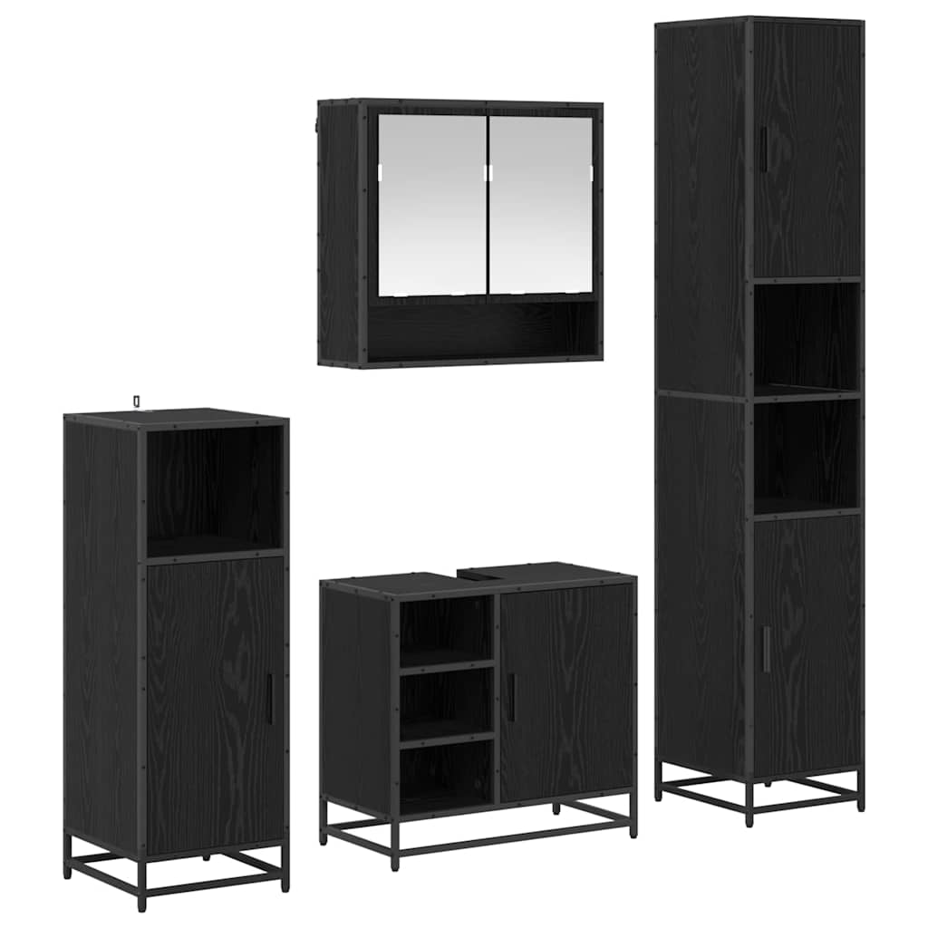 Badezimmermöbel-Set 4 stk. Schwarz Eichen-Optik