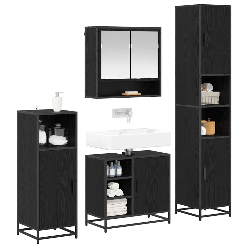 Badezimmermöbel-Set 4 stk. Schwarz Eichen-Optik