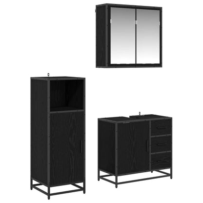 Badezimmermöbel-Set 3 stk. Schwarz Eichen-Optik 65 x 33 x 60 cm