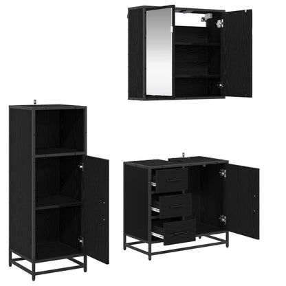 Badezimmermöbel-Set 3 stk. Schwarz Eichen-Optik 65 x 33 x 60 cm