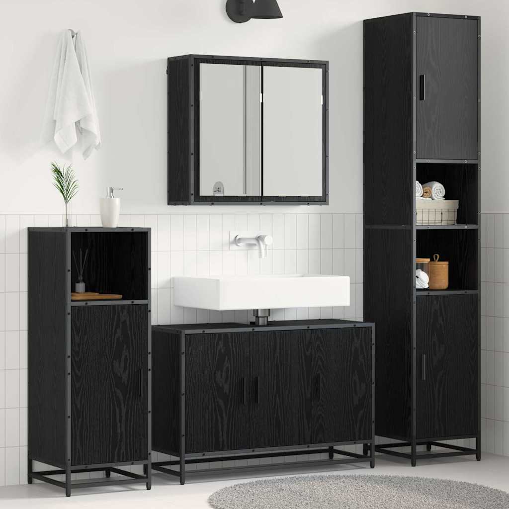 Badezimmermöbel-Set 3 stk. Schwarz Eichen-Optik 90 x 33 x 60 cm