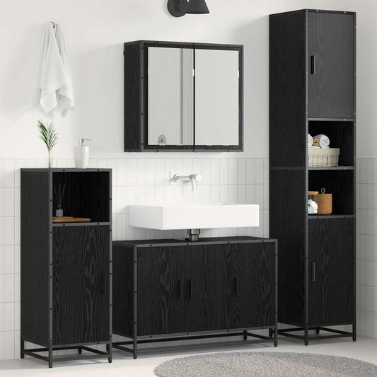 Badezimmermöbel-Set 3 stk. Schwarz Eichen-Optik 90 x 33 x 60 cm
