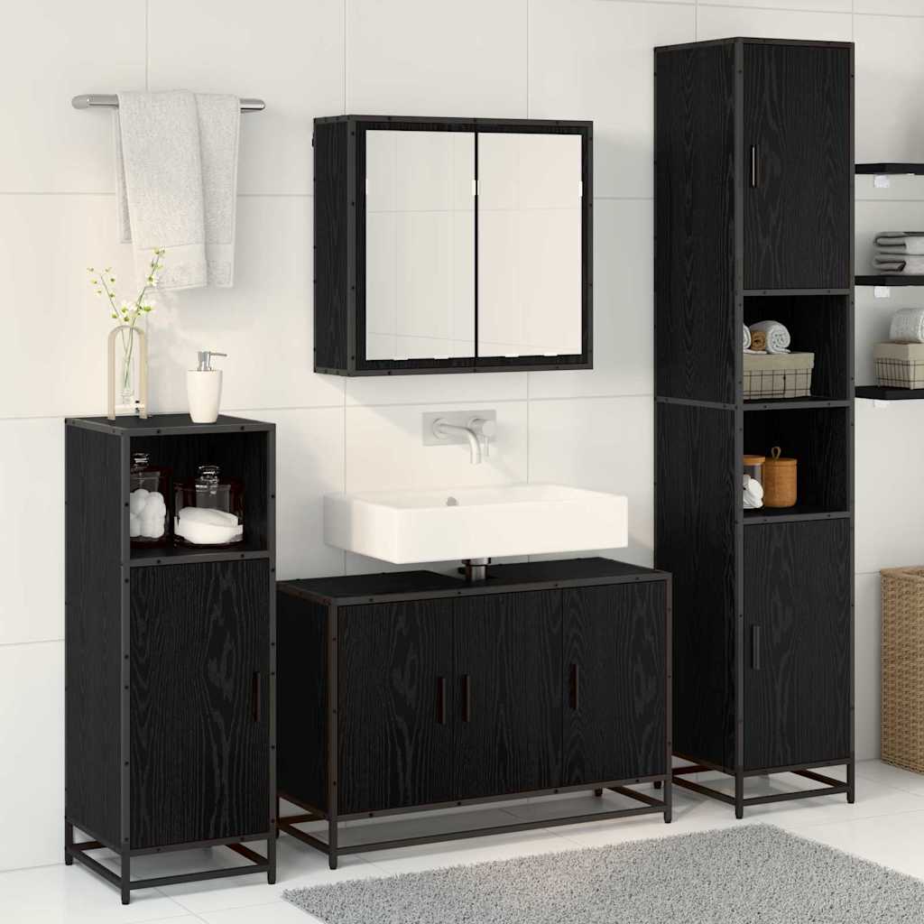 Badezimmermöbel-Set 3 stk. Schwarz Eichen-Optik 90 x 33 x 60 cm