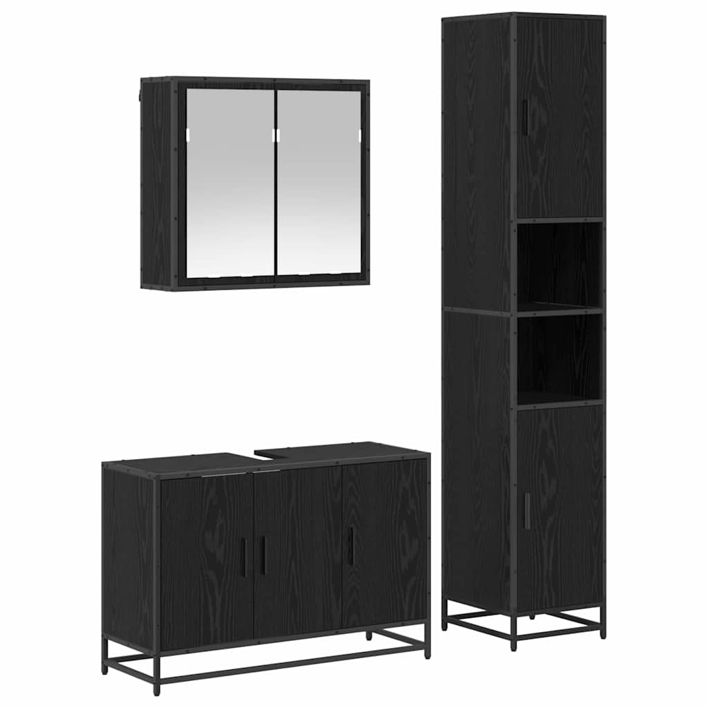 Badezimmermöbel-Set 3 stk. Schwarz Eichen-Optik 90 x 33 x 60 cm