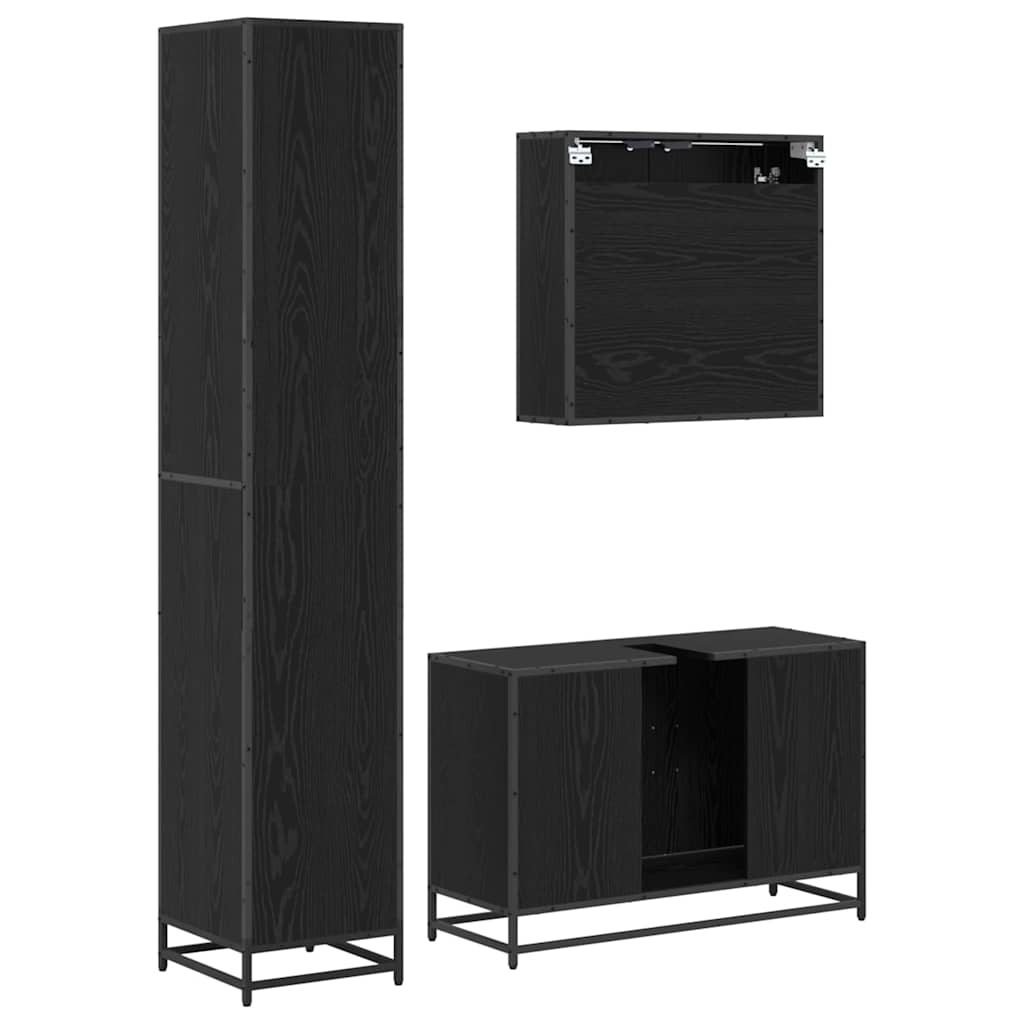 Badezimmermöbel-Set 3 stk. Schwarz Eichen-Optik 90 x 33 x 60 cm
