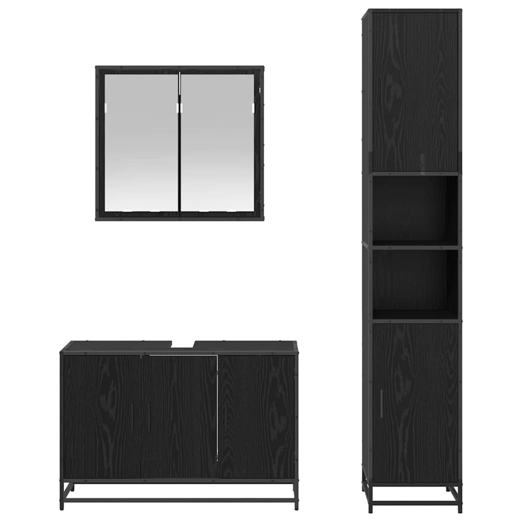 Badezimmermöbel-Set 3 stk. Schwarz Eichen-Optik 90 x 33 x 60 cm