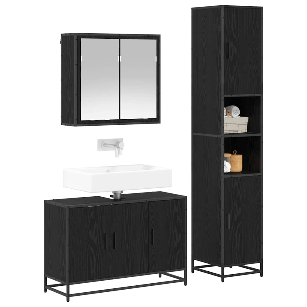 Badezimmermöbel-Set 3 stk. Schwarz Eichen-Optik 90 x 33 x 60 cm