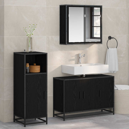 Badezimmermöbel-Set 3 stk. Schwarz Eichen-Optik 90 x 33 x 60 cm