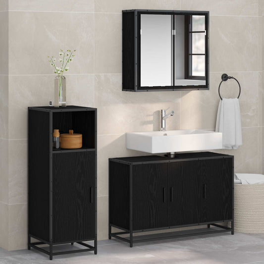 Badezimmermöbel-Set 3 stk. Schwarz Eichen-Optik 90 x 33 x 60 cm