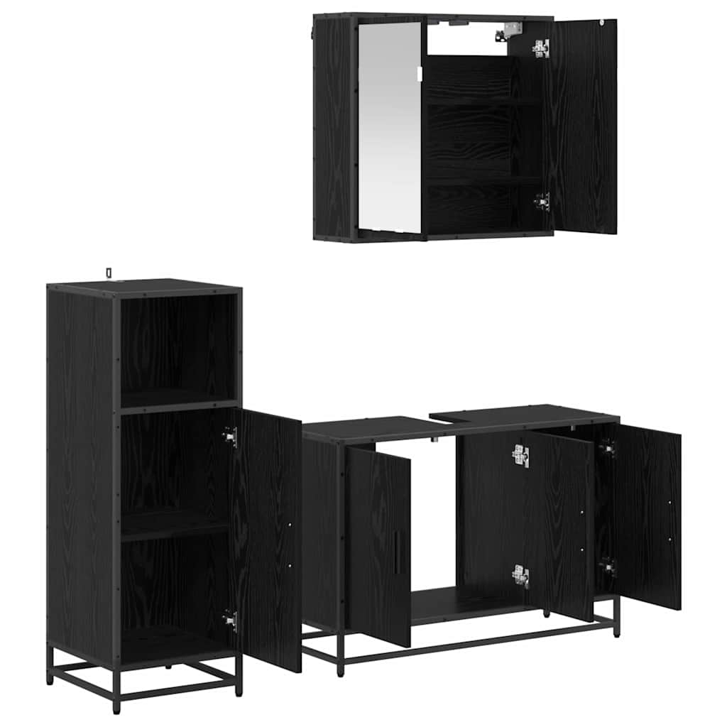 Badezimmermöbel-Set 3 stk. Schwarz Eichen-Optik 90 x 33 x 60 cm