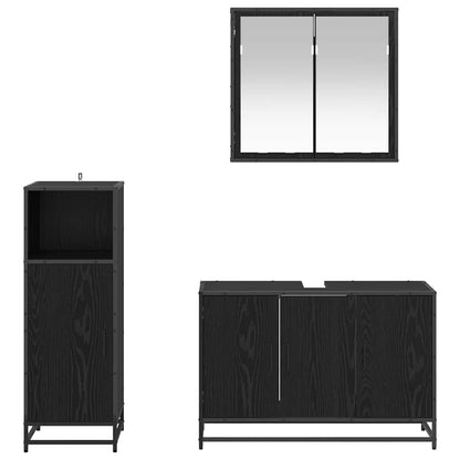 Badezimmermöbel-Set 3 stk. Schwarz Eichen-Optik 90 x 33 x 60 cm