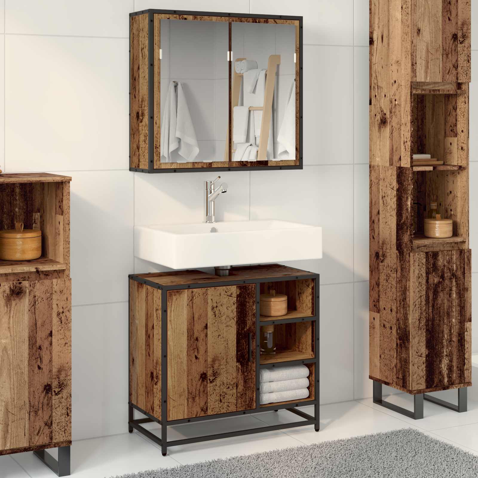 Badezimmermöbel-Set 2 stk. Altholz 65 x 33 x 60 cm