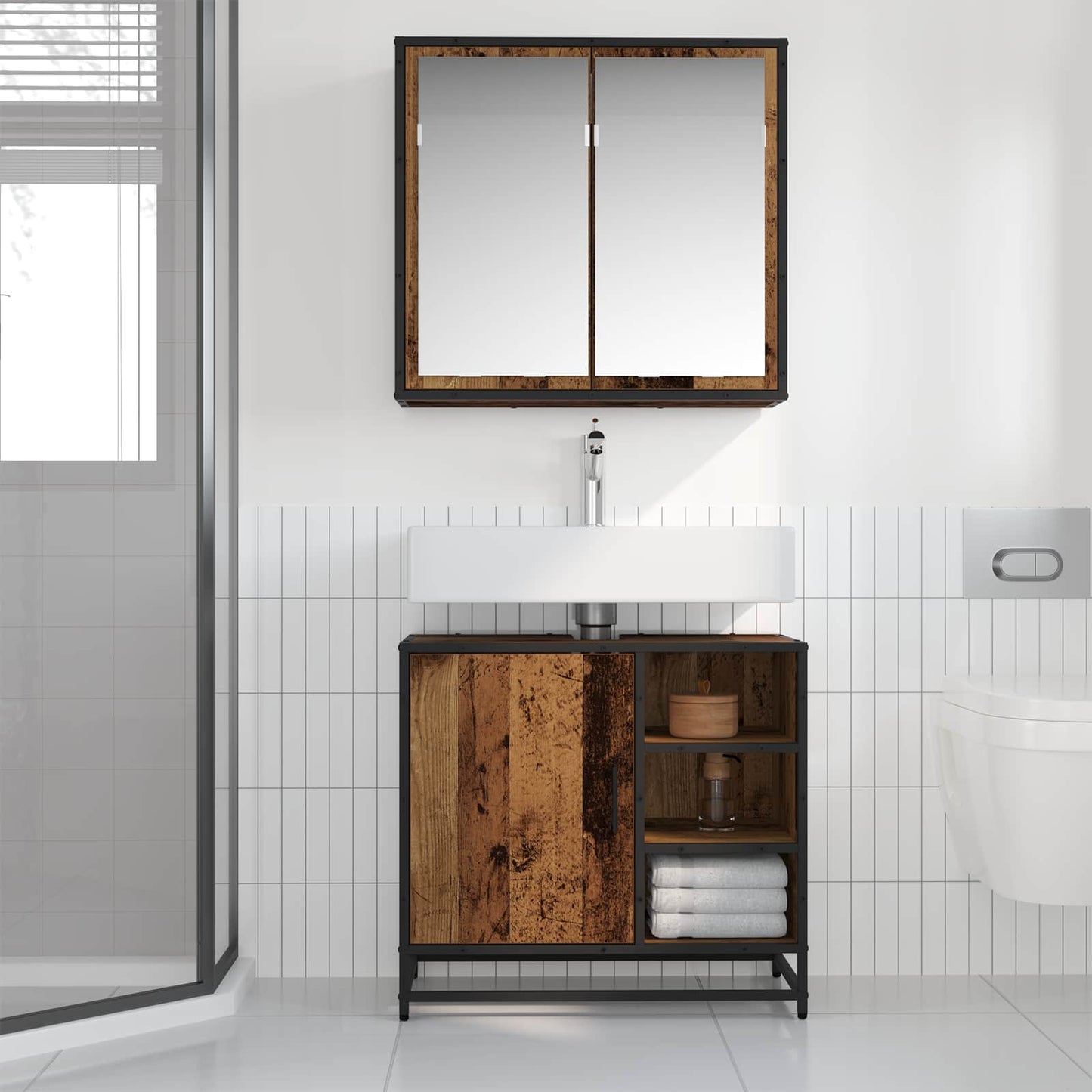 Badezimmermöbel-Set 2 stk. Altholz 65 x 33 x 60 cm
