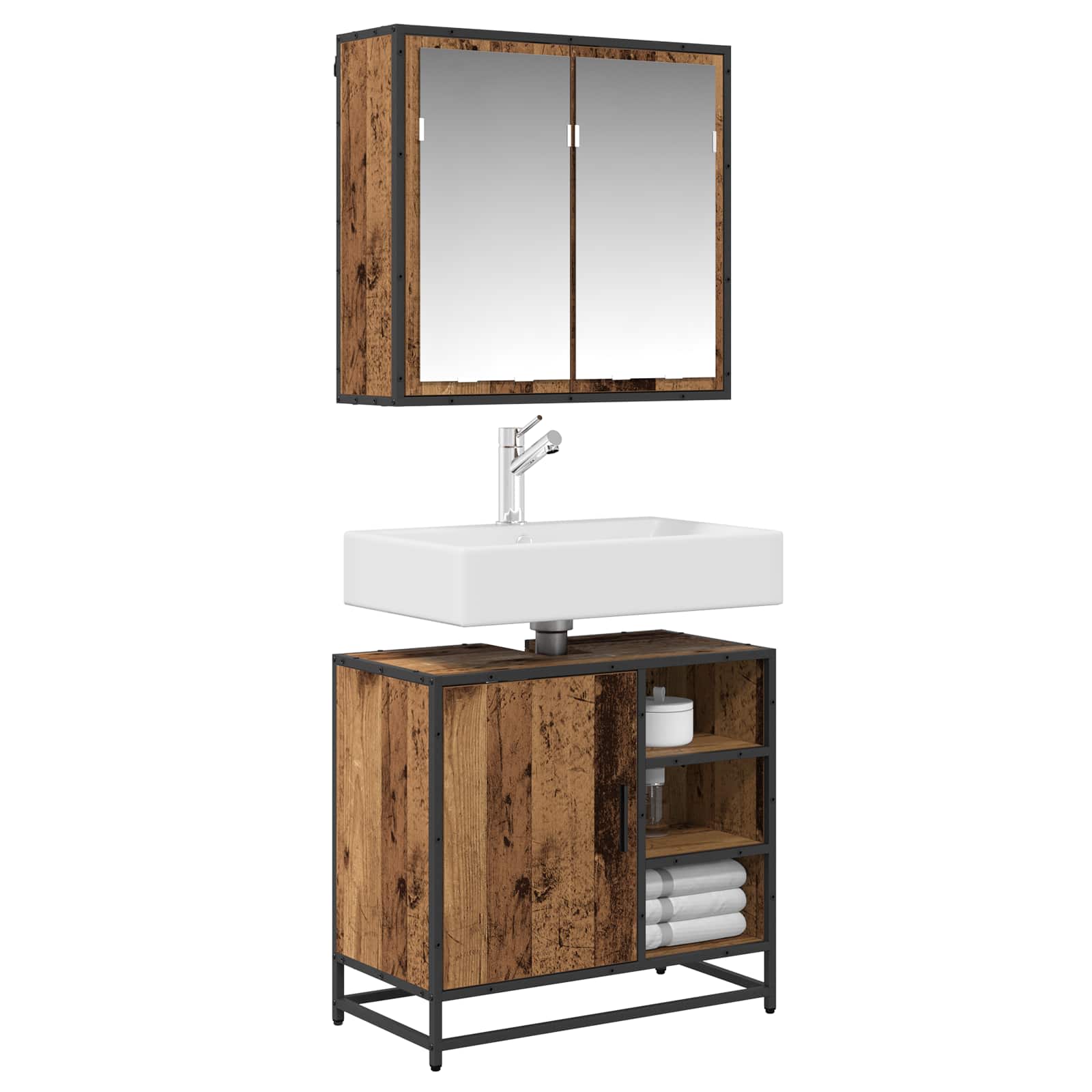 Badezimmermöbel-Set 2 stk. Altholz 65 x 33 x 60 cm