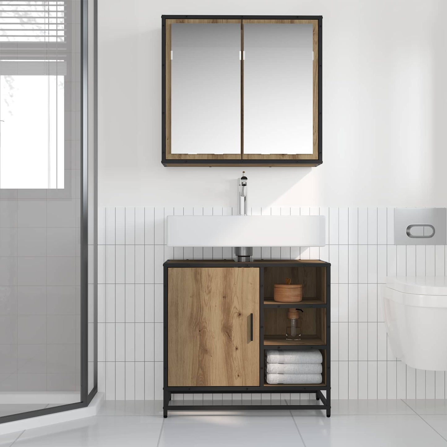 Badezimmermöbel-Set 2 stk. Artisan-Eiche 65 x 33 x 60 cm