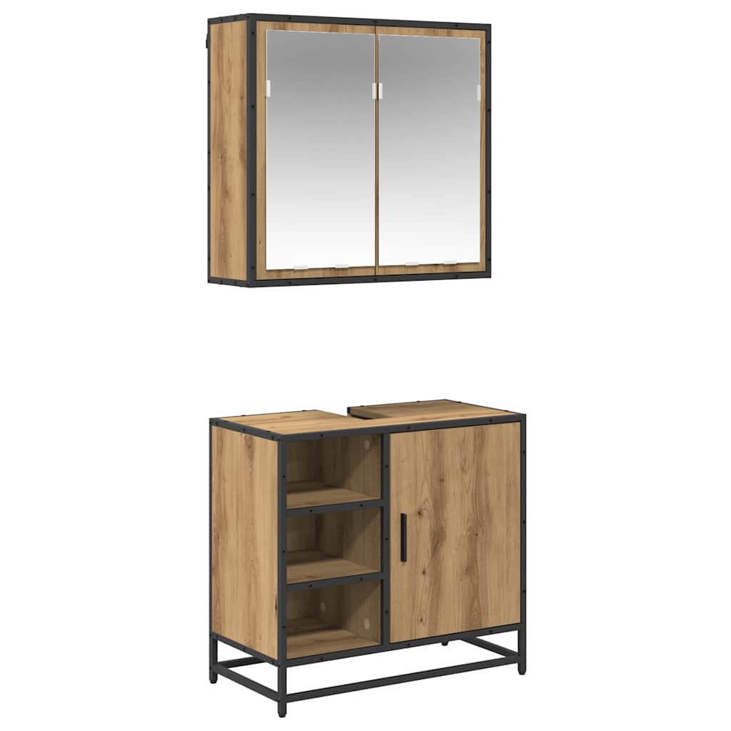 Badezimmermöbel-Set 2 Stk. Artisan-Eiche 65 x 33 x 60 cm