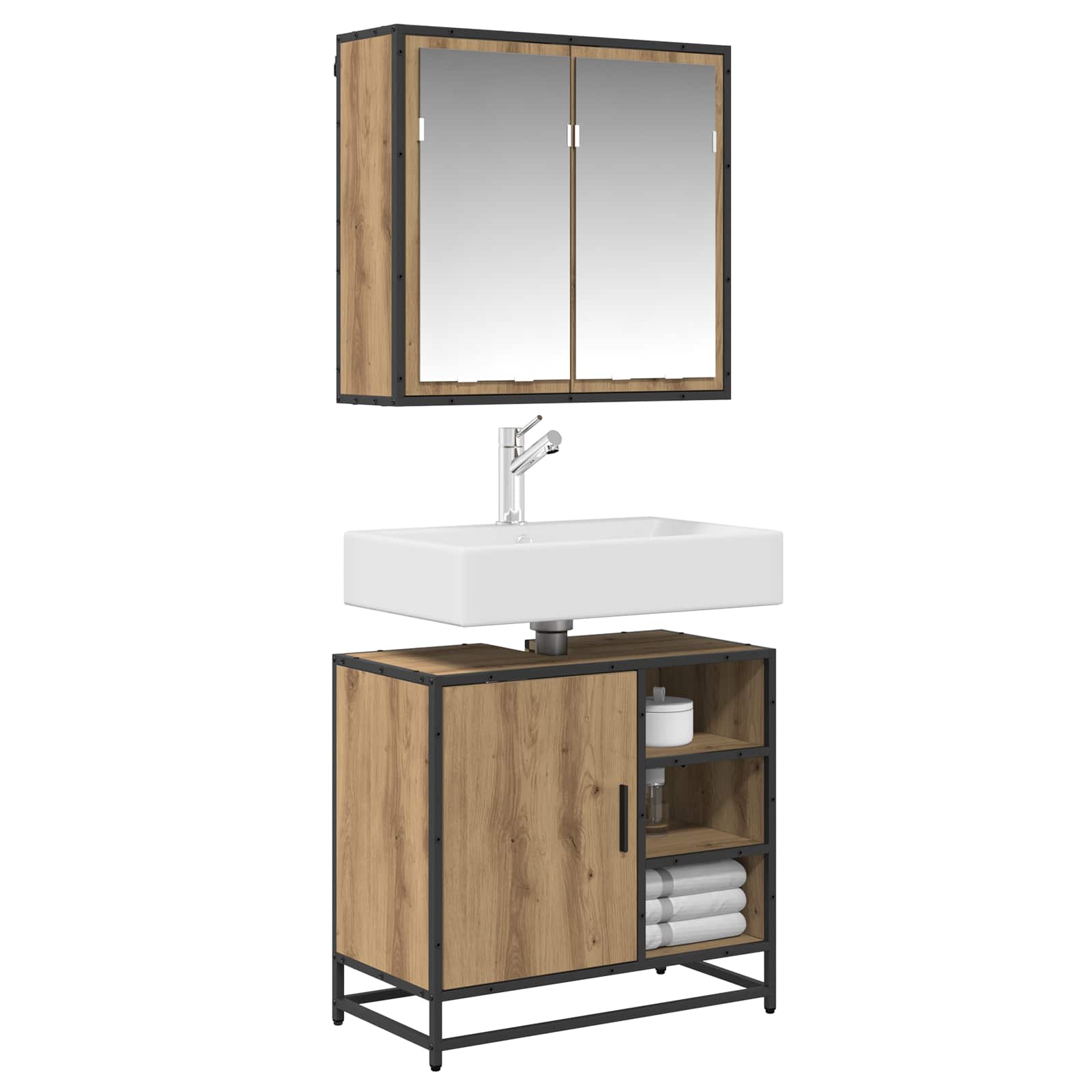 Badezimmermöbel-Set 2 Stk. Artisan-Eiche 65 x 33 x 60 cm