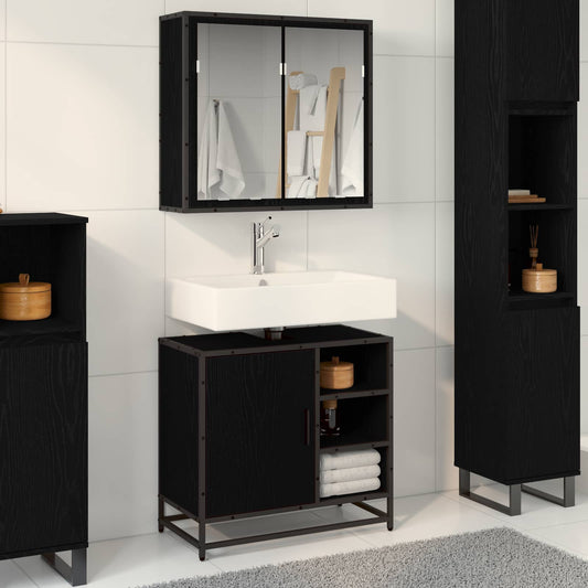 Badezimmermöbel-Set 2 stk. Schwarz Eichen-Optik 65 x 33 x 60 cm