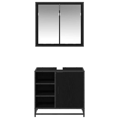 Badezimmermöbel-Set 2 stk. Schwarz Eichen-Optik 65 x 33 x 60 cm