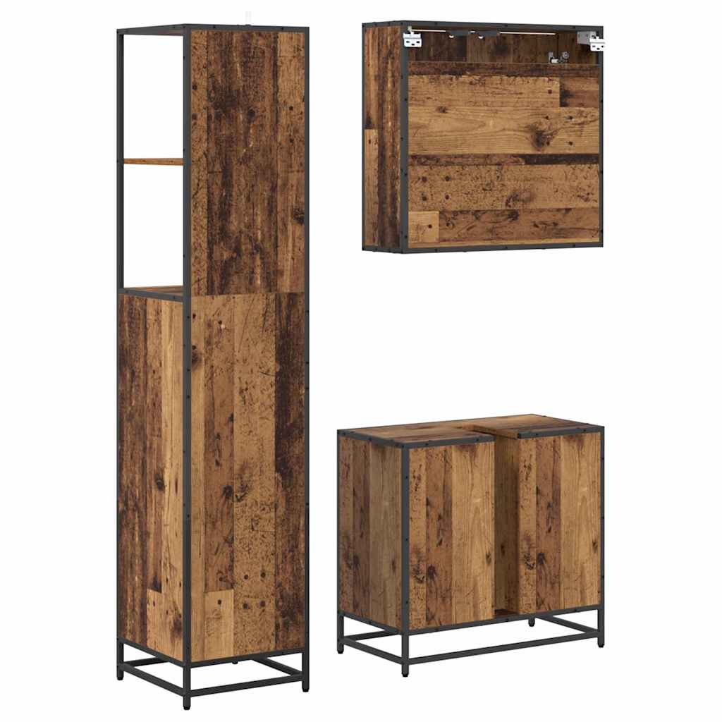 Badezimmermöbel-Set mit Schubladen 3 pcs Altholz Holzwerkstoff
