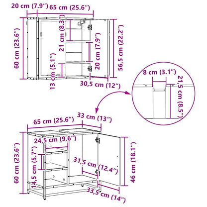 Badezimmermöbel-Set 3 stk. Altholz 65 x 33 x 60 cm