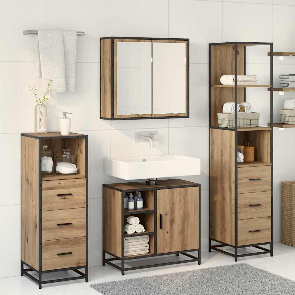 Badezimmermöbel-Set 3 Stk. Artisan-Eiche 65 x 33 x 60 cm