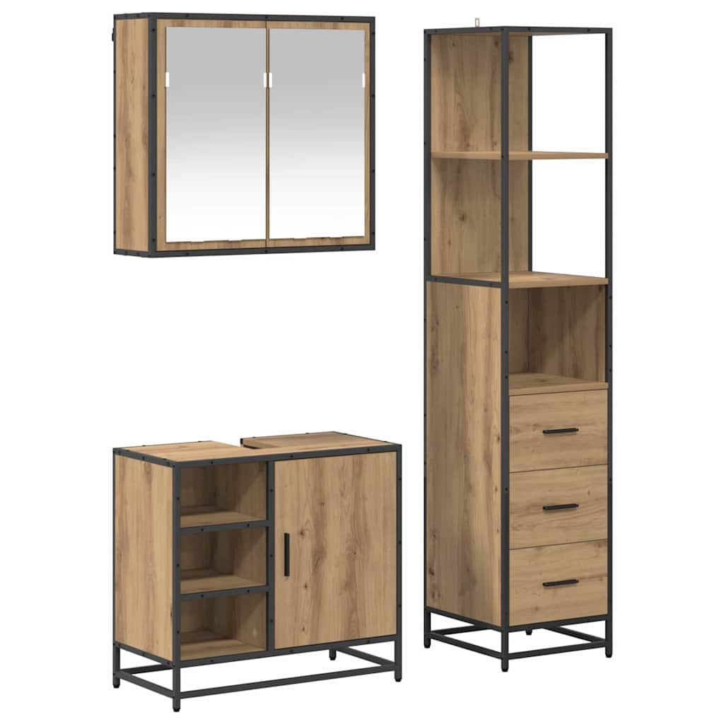 Badezimmermöbel-Set 3 Stk. Artisan-Eiche 65 x 33 x 60 cm