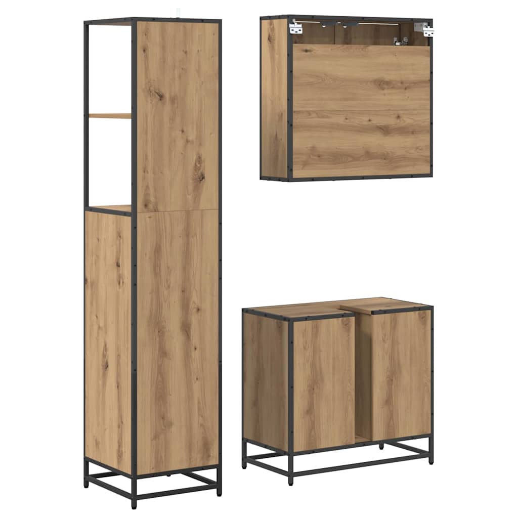 Badezimmermöbel-Set 3 Stk. Artisan-Eiche 65 x 33 x 60 cm