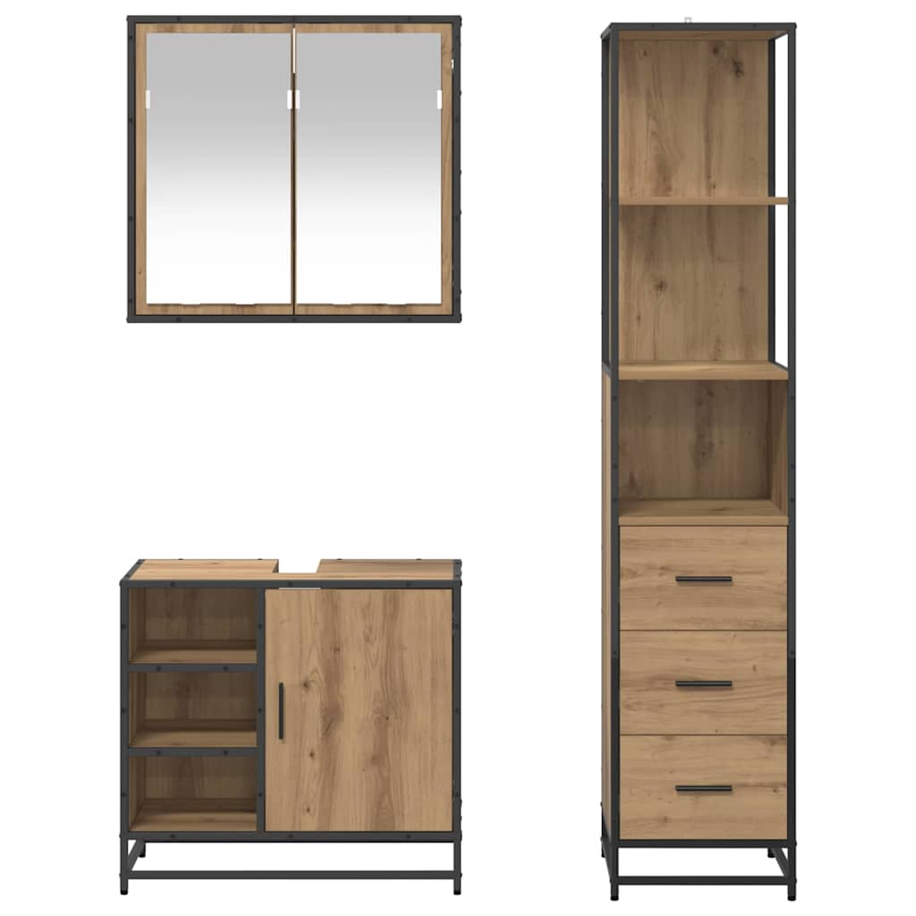 Badezimmermöbel-Set 3 Stk. Artisan-Eiche 65 x 33 x 60 cm