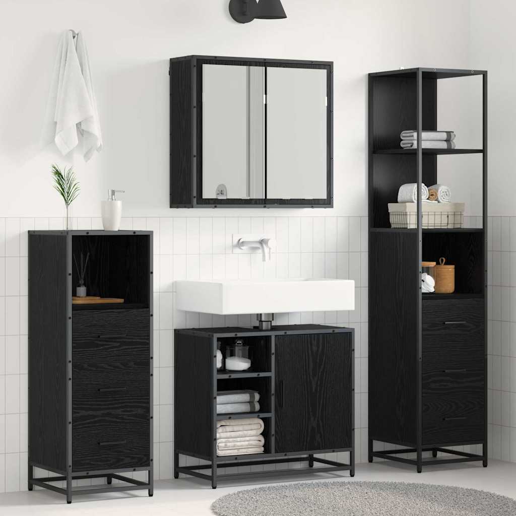 Badezimmermöbel-Set 3 stk. Schwarz Eichen-Optik 65 x 33 x 60 cm