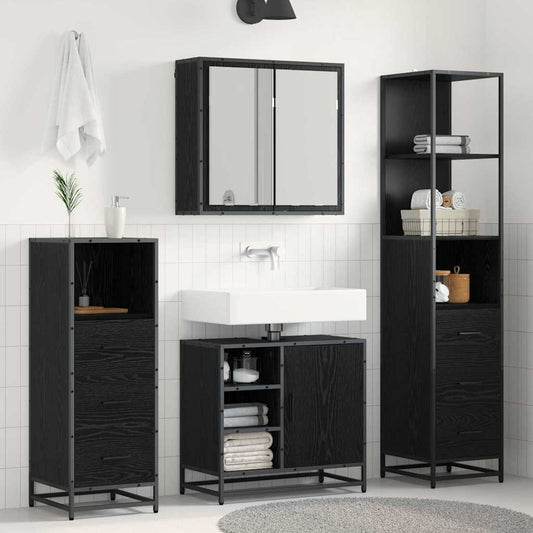 Badezimmermöbel-Set 3 stk. Schwarz Eichen-Optik 65 x 33 x 60 cm