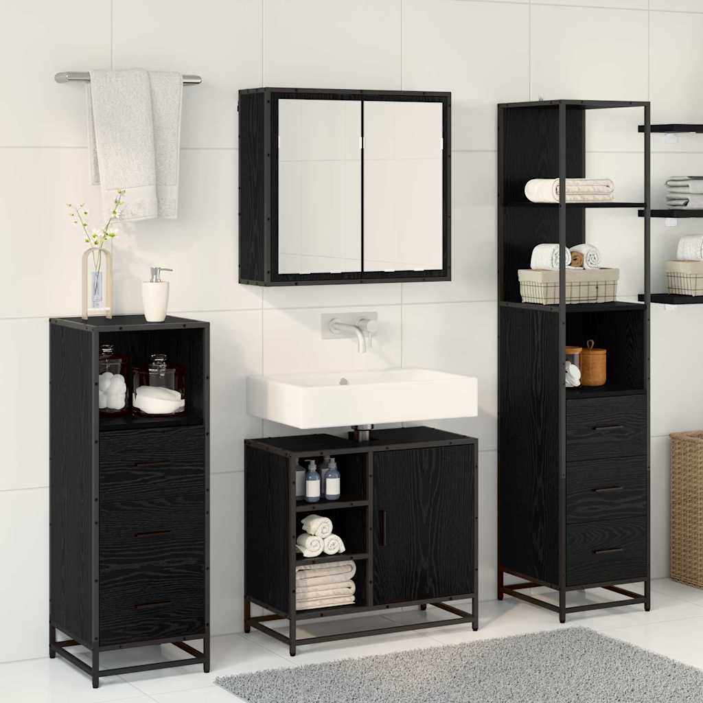 Badezimmermöbel-Set 3 stk. Schwarz Eichen-Optik 65 x 33 x 60 cm