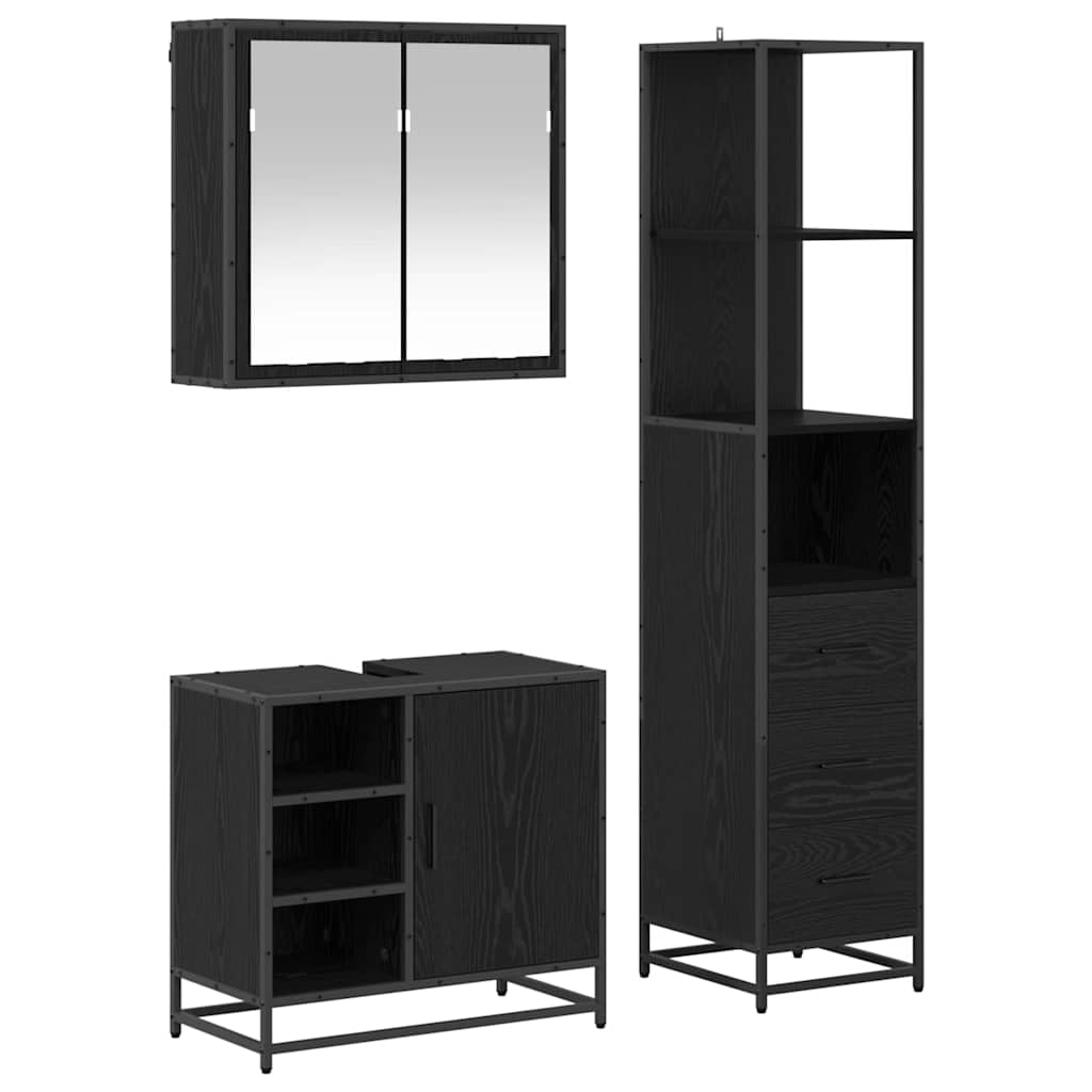 Badezimmermöbel-Set 3 stk. Schwarz Eichen-Optik 65 x 33 x 60 cm