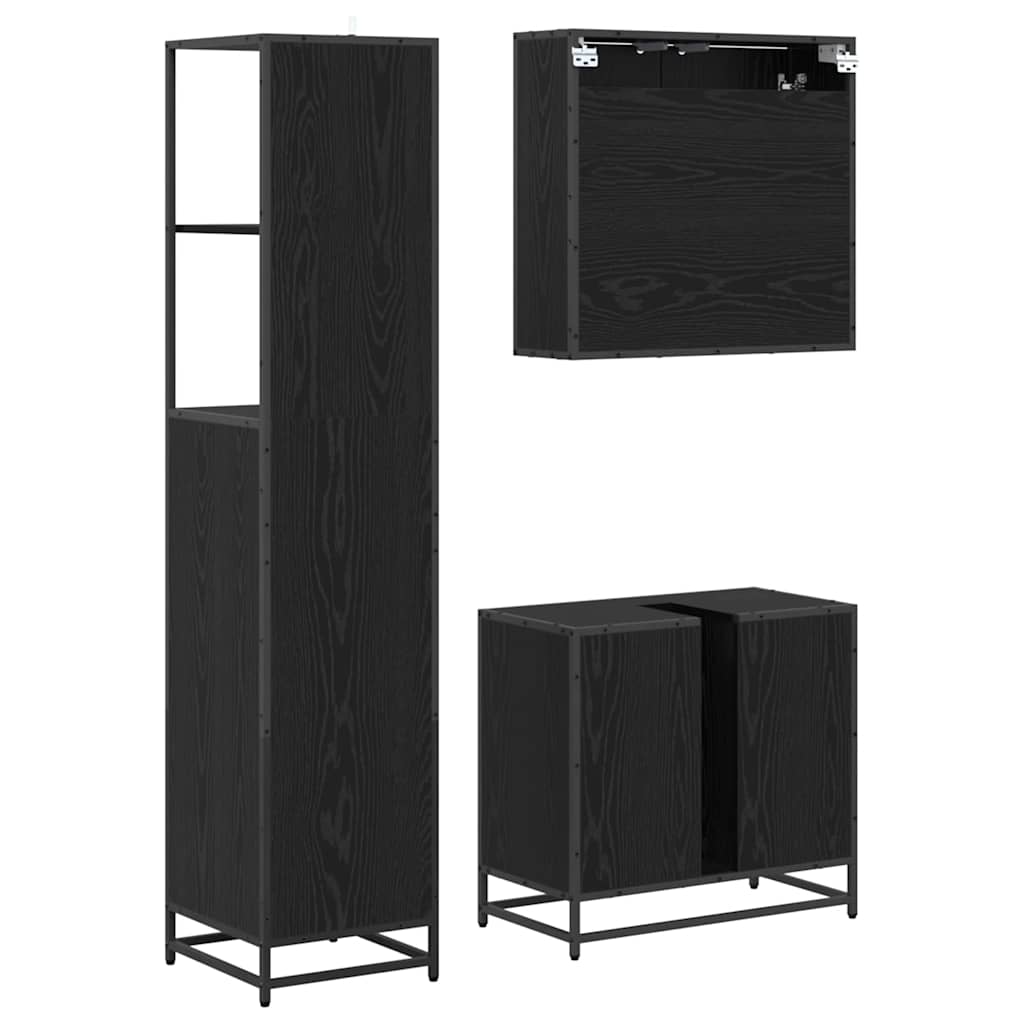 Badezimmermöbel-Set 3 stk. Schwarz Eichen-Optik 65 x 33 x 60 cm