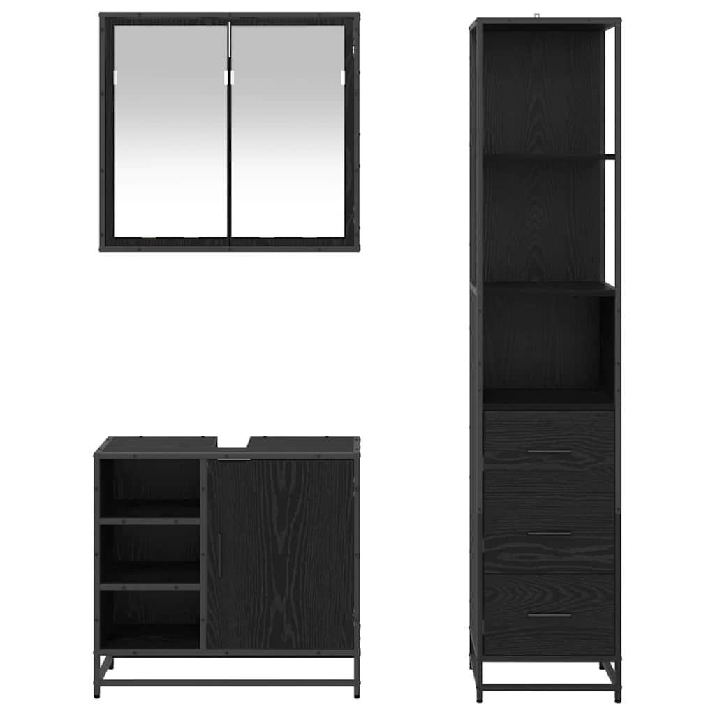 Badezimmermöbel-Set 3 stk. Schwarz Eichen-Optik 65 x 33 x 60 cm